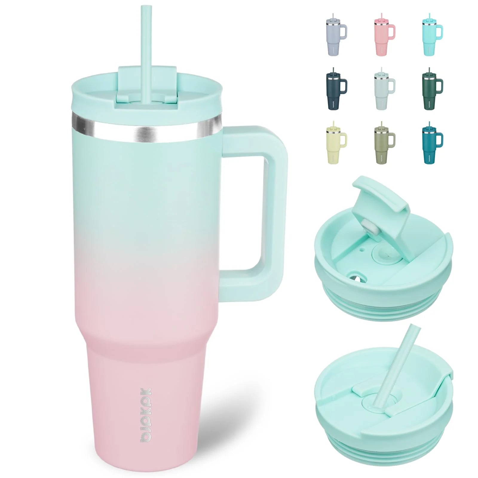 Tumbler with Handle and Straw 40Oz Insulated Tumbler Cups with Lid Stainless Steel Travel Coffee Mug,Bubble Gum