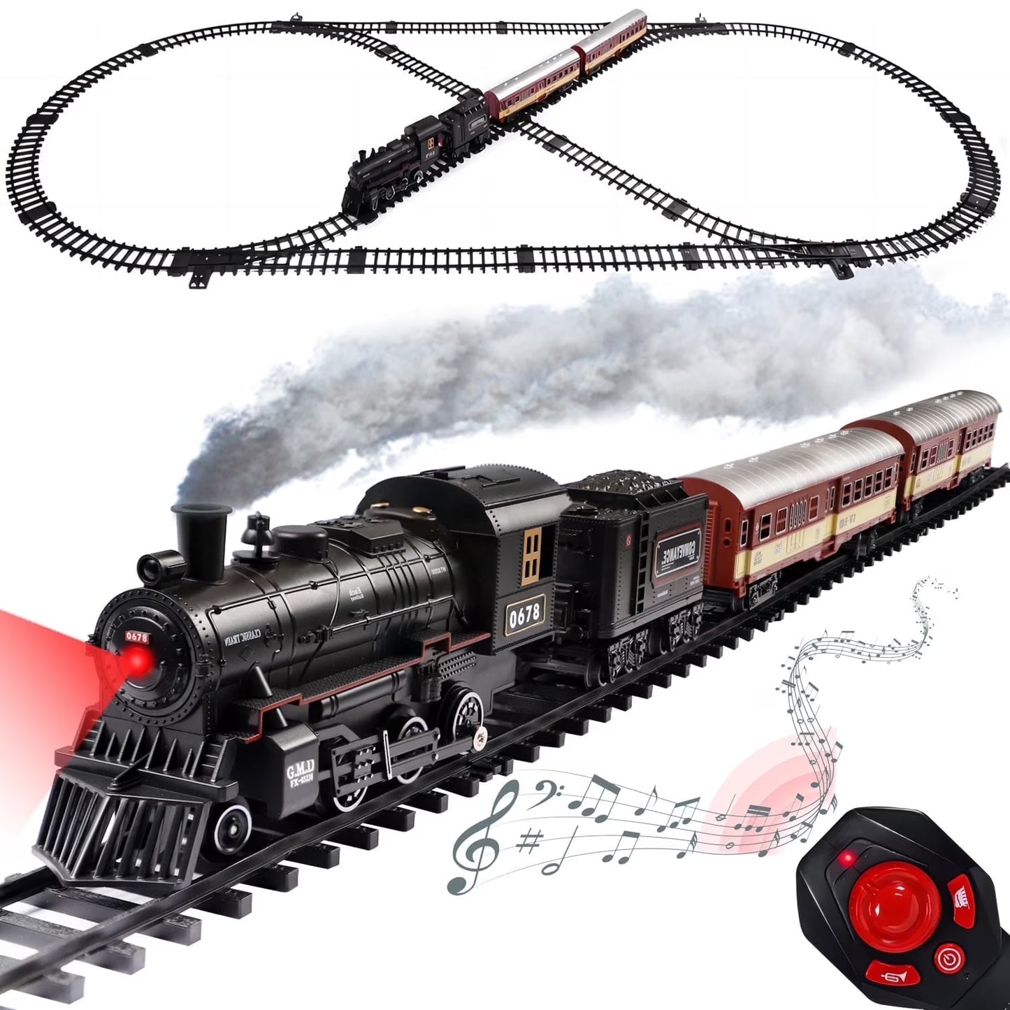 JUGAAD LIFE Train Set Electric Train Toy for Boys Girls with Adjustable Speed Remote Control, Smokes, Lights & Sound, Birthday Gifts for Kids 3-8 Years Old