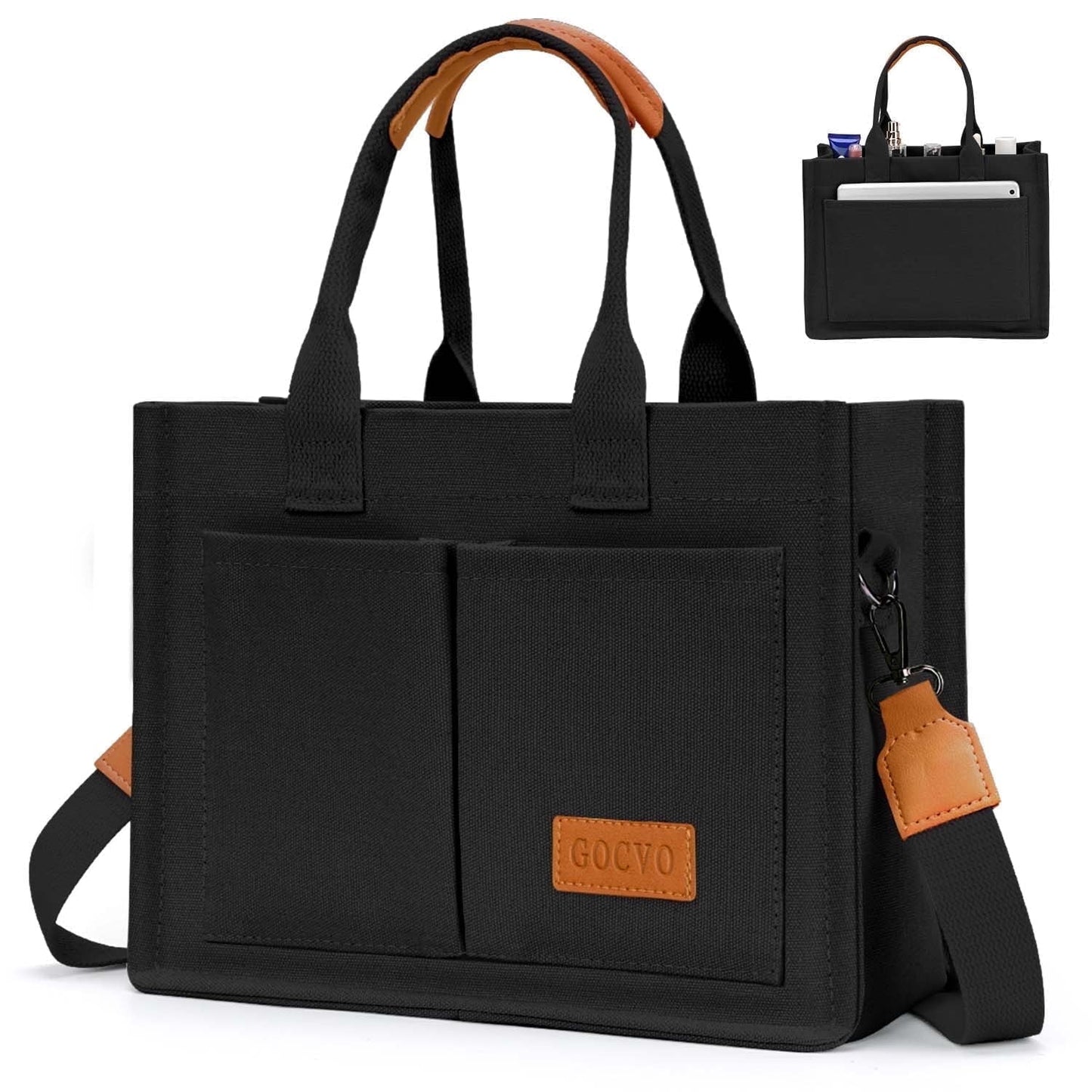 Gocvo Canvas Tote Bag for Women, Large Multi-Pocket Shoulder Handbag, Crossbody Messenger Bag, Khaki Plaid