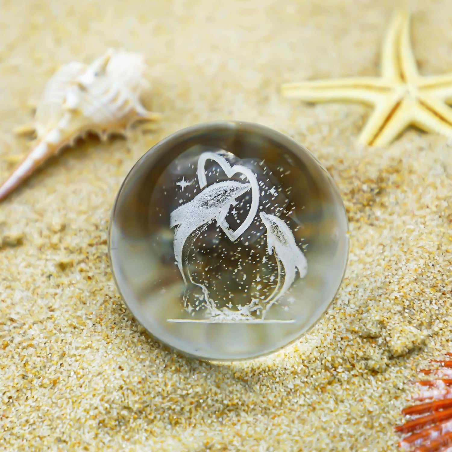 HDCRYSTALGIFTS3D Dolphin Crystal Ball Paperweight Figurines- Dolphin Gifts 60Mm Crystal Ball with Stand, Christmas, Valentine'S Day,Birthday Gift