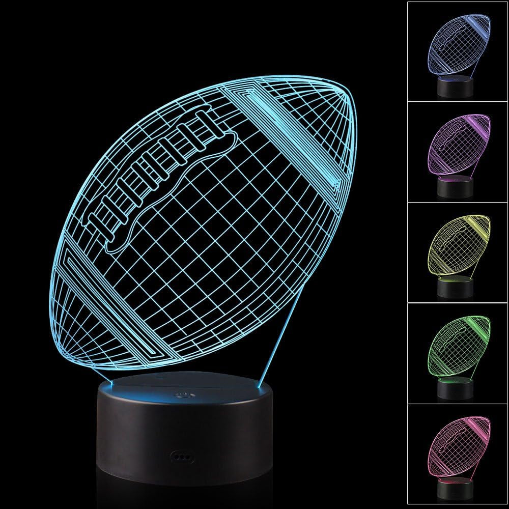 American Football Lover 3D Illusion Rugby Night Light Lamp with 16 Color Change, Touch Base Birthday Gift Present for Boys and Girls Teenager Christmas Gifts Xmas Gift