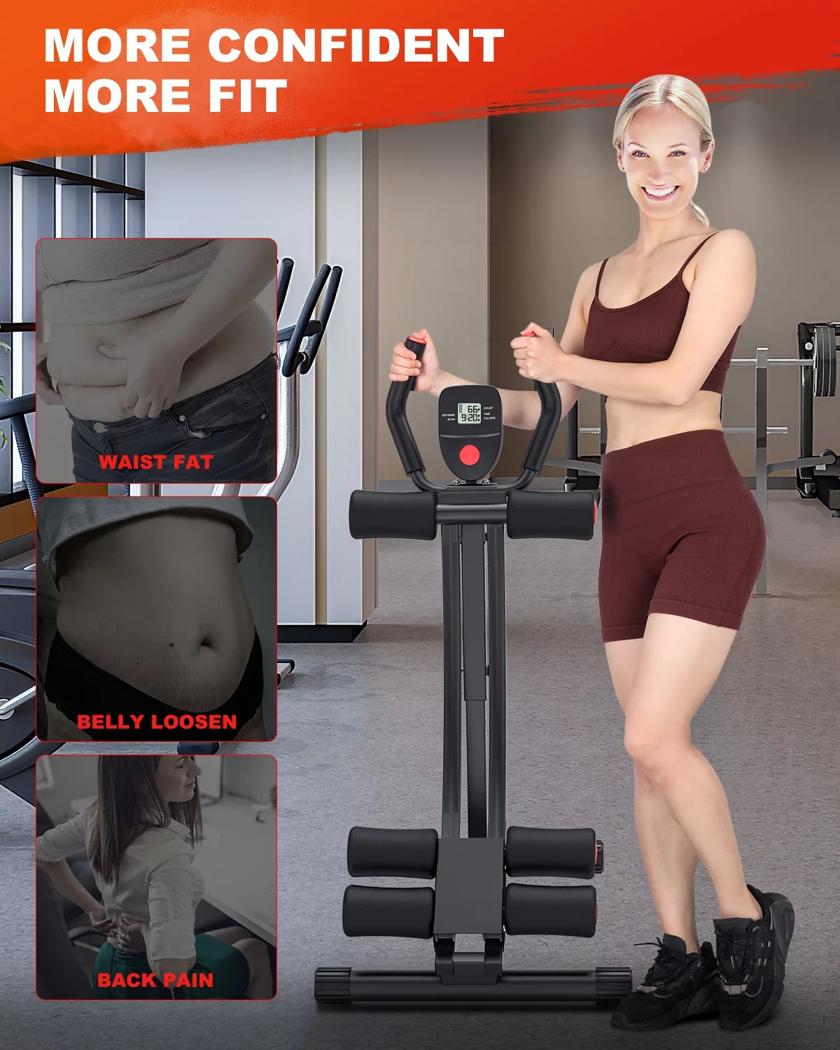 GIKPAL Foldable Ab Machine, Ab Workout Equipment for Home Gym,Core & Abdominal Trainer Fitness Equipment Max 440Lbs with LCD Display