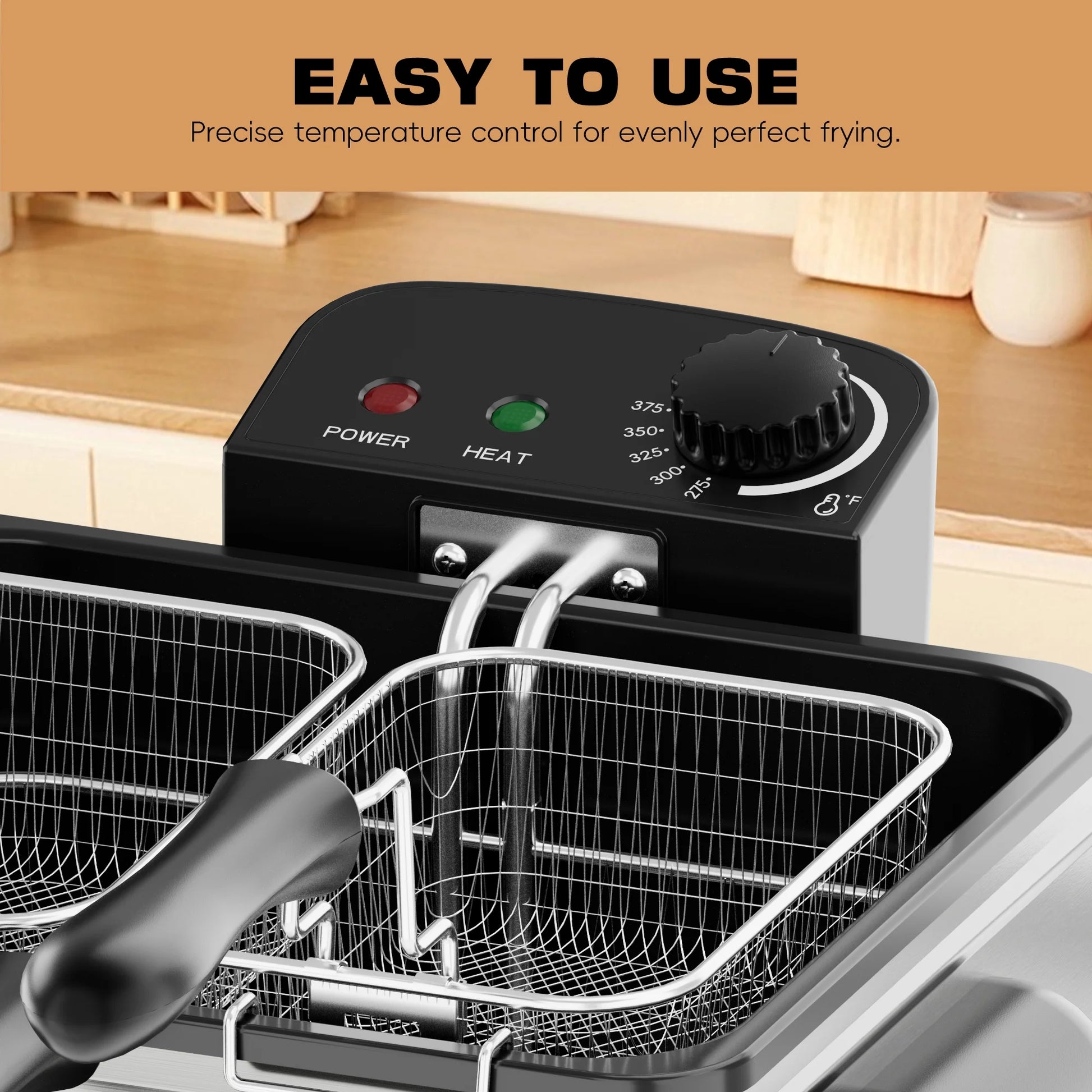 Deep Fryer with 3 Baskets, 5 L/21 Cups Oil Capacity, Temperature Control, Stainless Steel, 1700 W