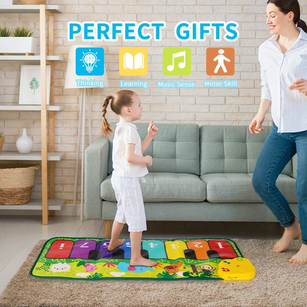 TWFRIC Foot Piano Mat 32" Keyboard Play Mat Toddler Piano Mat with 5 Animal Sounds Early Education Toys Gift for Girls Boys