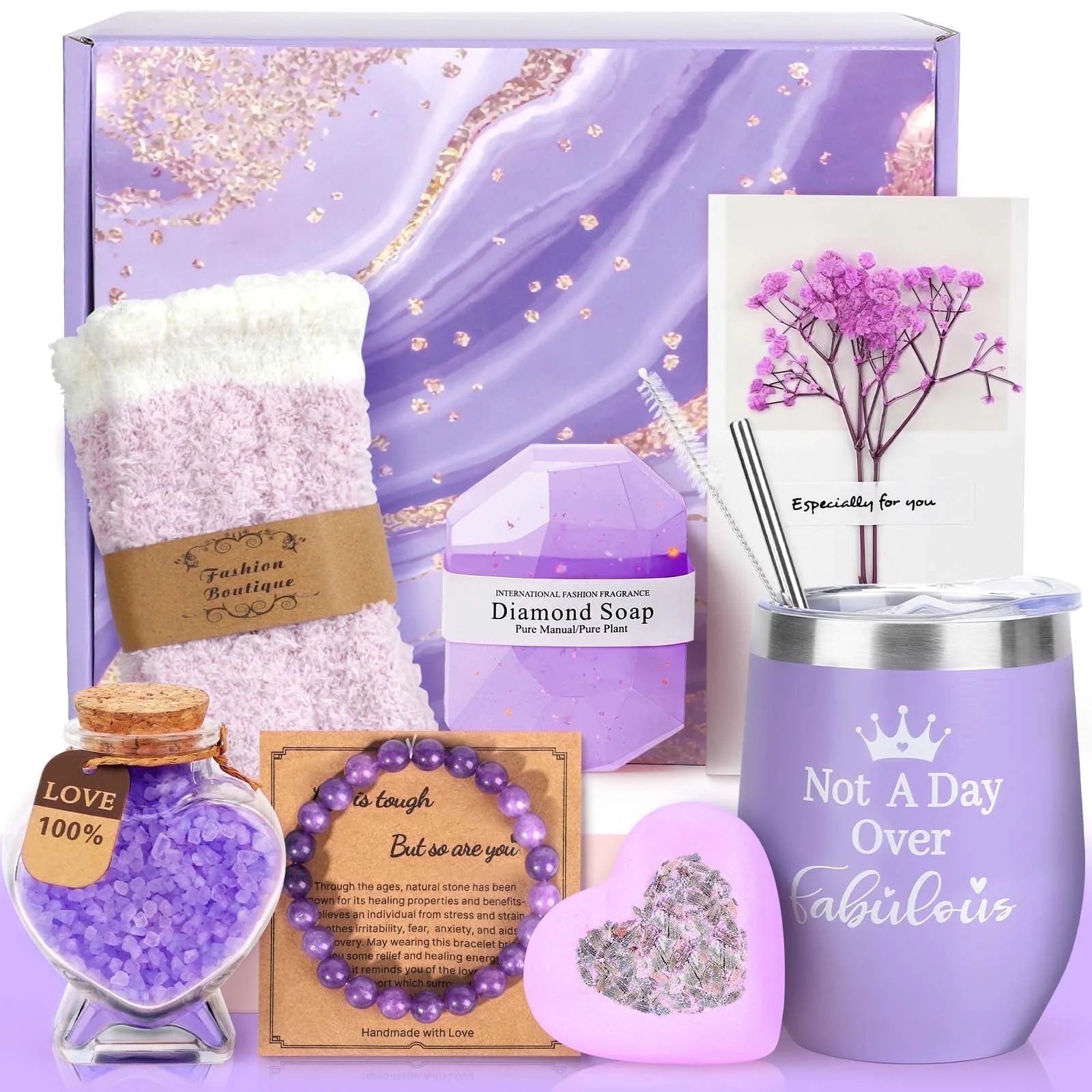 Ayieyill Gift Baskets Set for Women, 10 Pack Bath and Body Set for Christmas Holiday Birthday Gift, Purple
