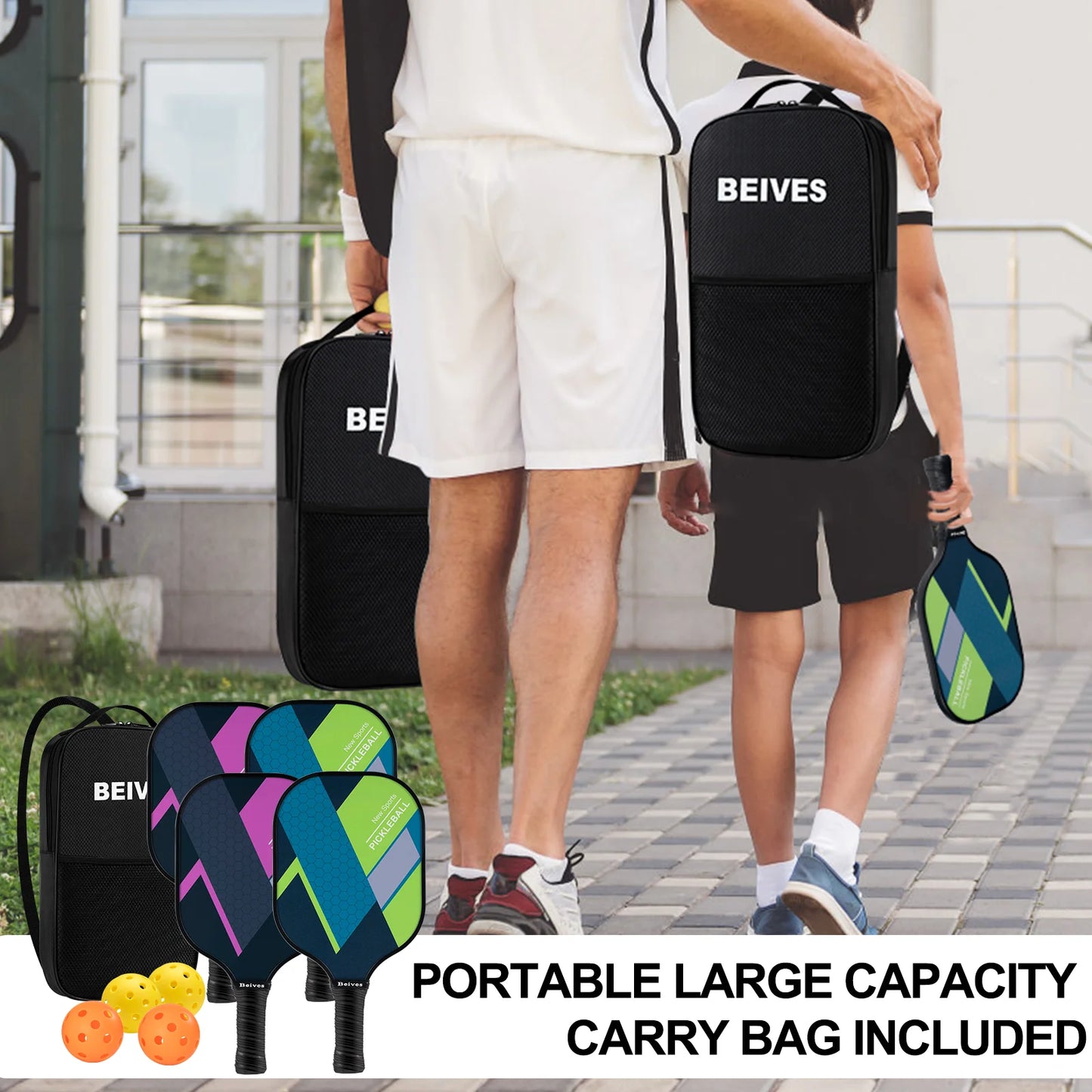 4-Pack Fiberglass Pickle Ball Set with 4 Balls & Portable Bag - Lightweight Pickleball Paddles for Indoor/Outdoor, Family-Friendly for All Skill Levels