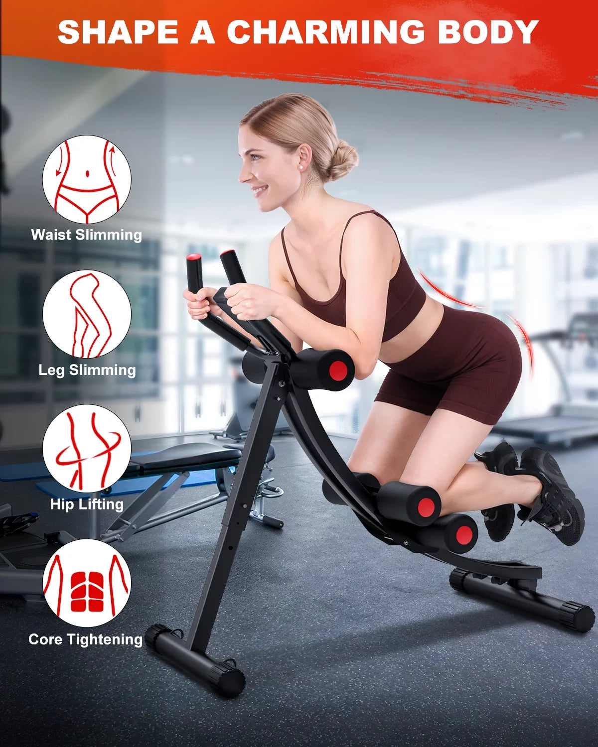 GIKPAL Foldable Ab Machine, Ab Workout Equipment for Home Gym,Core & Abdominal Trainer Fitness Equipment Max 440Lbs with LCD Display