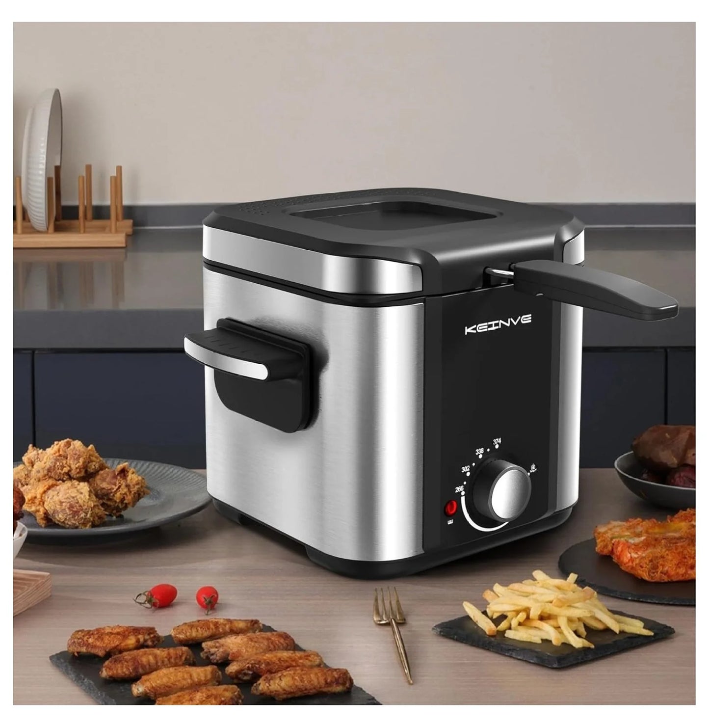 Electric Deep Fryer, 1.5 Liters Oil Capacity, Small Deep Fryer with Basket, Cool Touch Sides, Nonstick