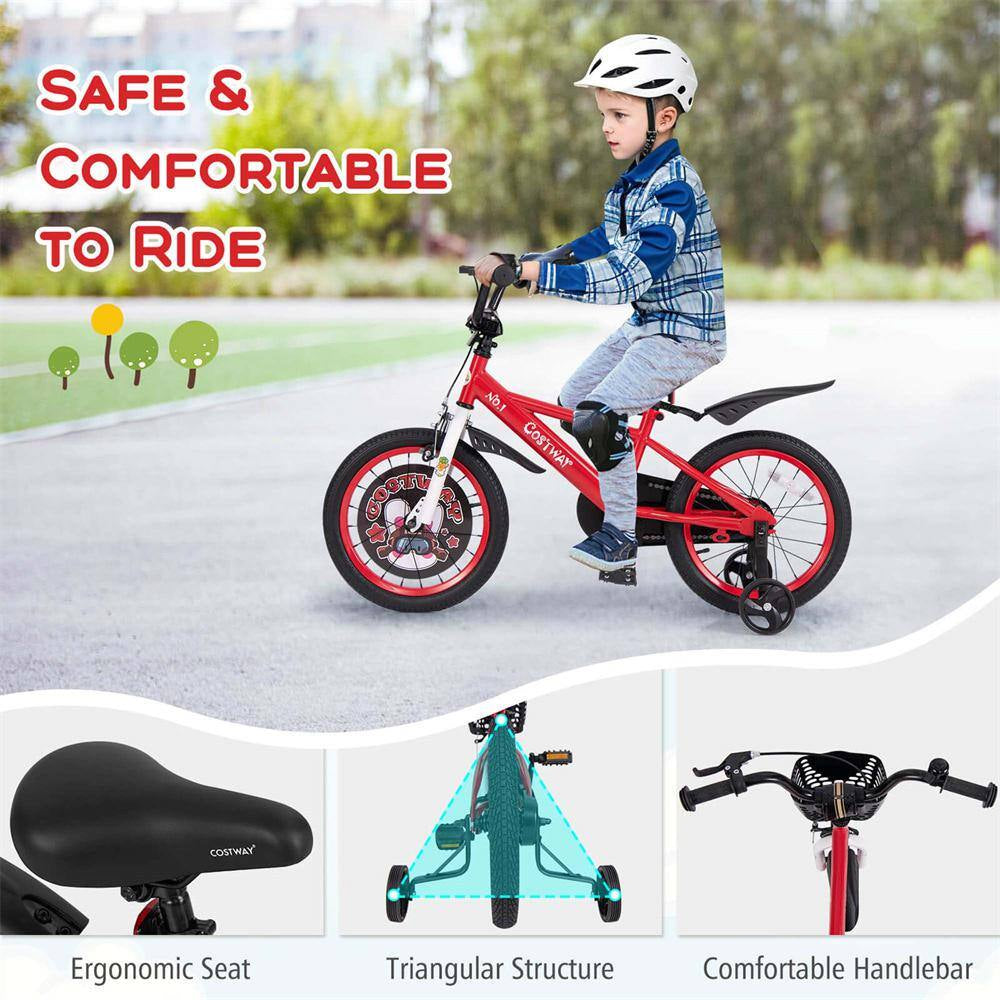 16 In. Kid'S Bike for 4-Years to 7-Years Old with Height-Adjustable Handlebar and Saddle Handbrake Red