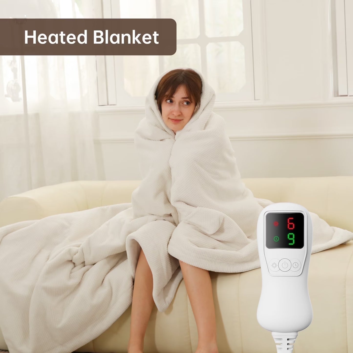 Heated Blanket Full Size, Washable Heated Blanket Electric, Electric Blanket, Cream, 72" X 84", Blanket Warmer Heating Blanket Heat Warming Blanket Electric Blanke Heater