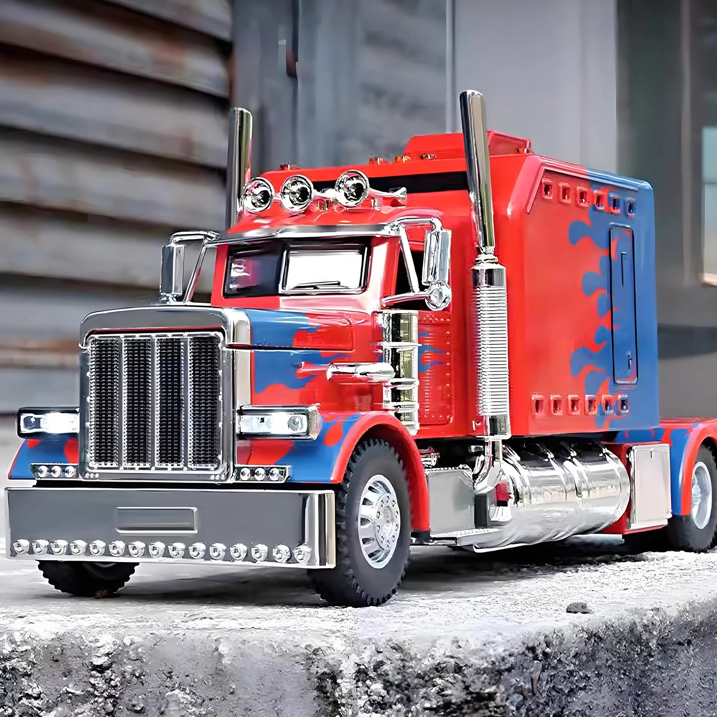 Anmyjuly 1/24 Metal Diecast Semi Truck Toy with Lights and Sounds, Trailer Model for Boys 4-7 Years Old, Red