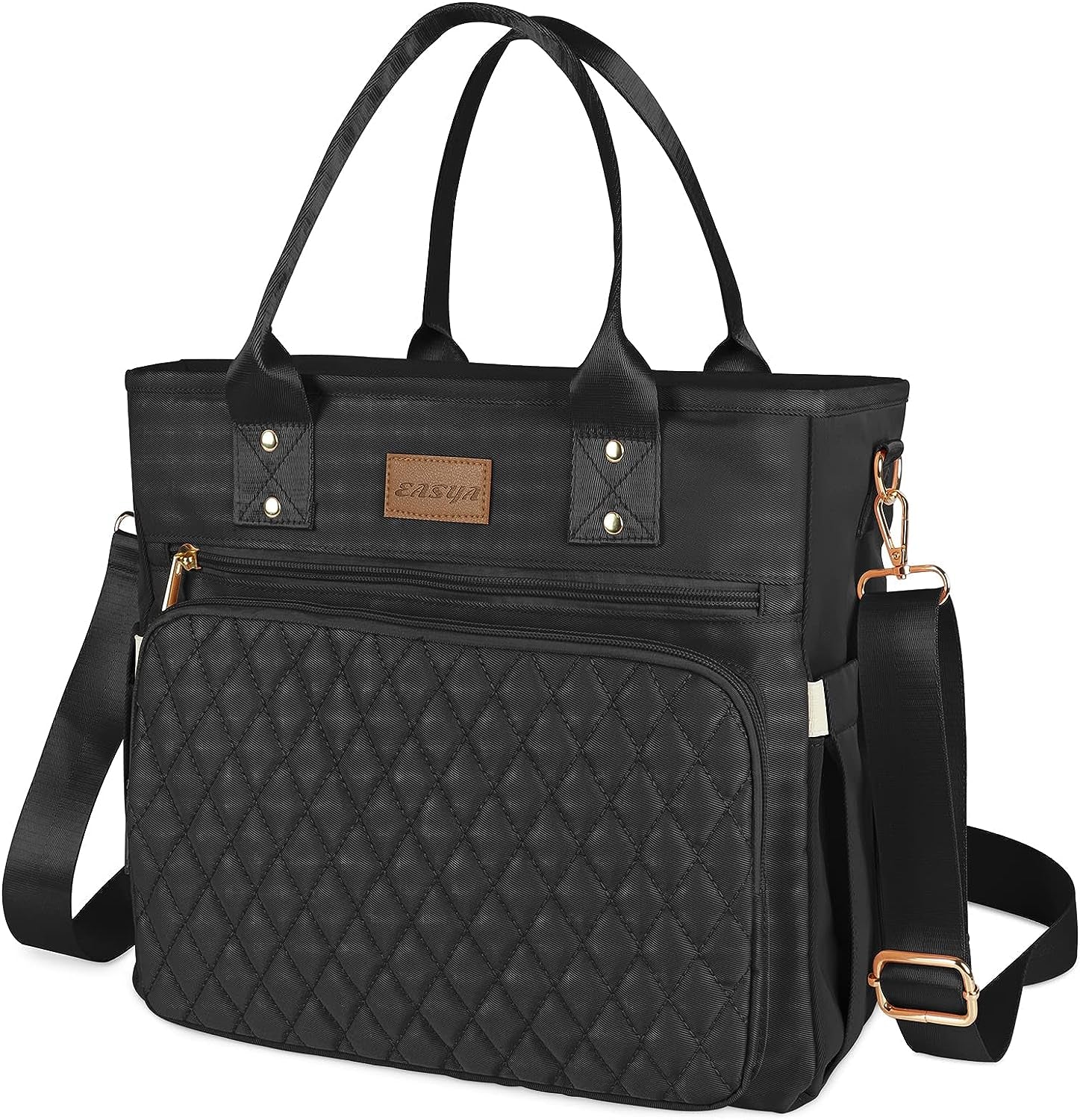 EASYA Large Insulated Lunch Bag for Work, Women'S Nylon Thermal Lunch Box, Leakproof Cooler Tote Bag with Storage Pocket (Black)
