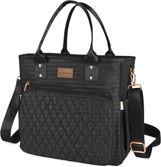 EASYA Large Insulated Lunch Bag for Work, Women'S Nylon Thermal Lunch Box, Leakproof Cooler Tote Bag with Storage Pocket (Black)