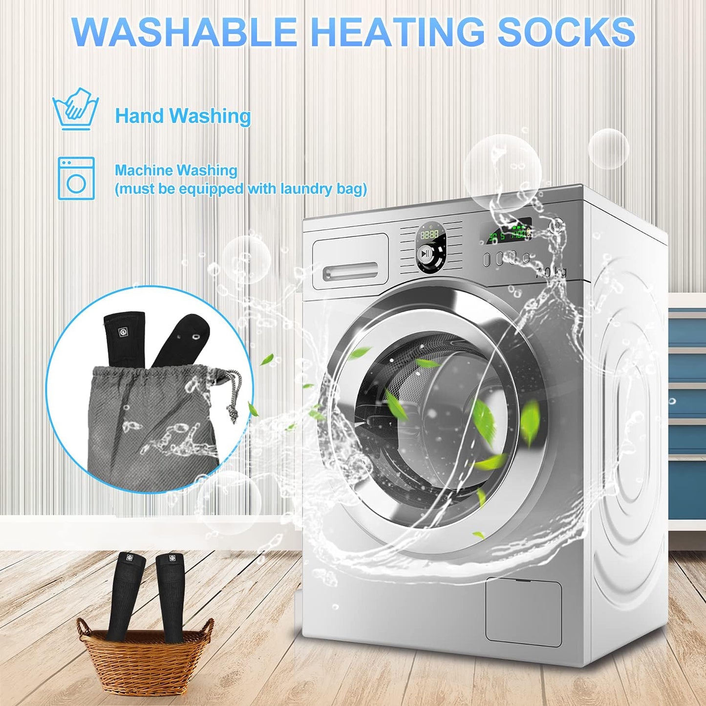 Long Heated Socks for Men Women, 7.4V Electric Rechargeable Battery Heated Socks, Washable Foot Warmer for Camping Skiing Hiking Cycling
