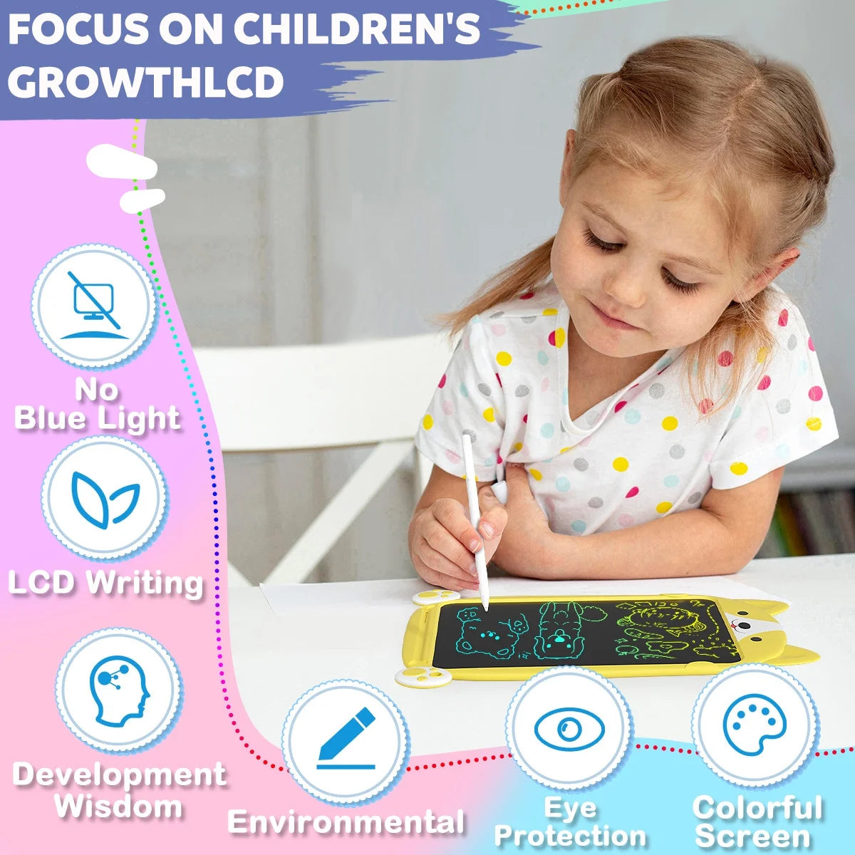 LCD Writing Tablet, Doodle Boards for Kids, Colorful Toddler Doodle Board Drawing Tablet, Erasable Reusable Drawing Pads, Educational and Learning Toys for Kids