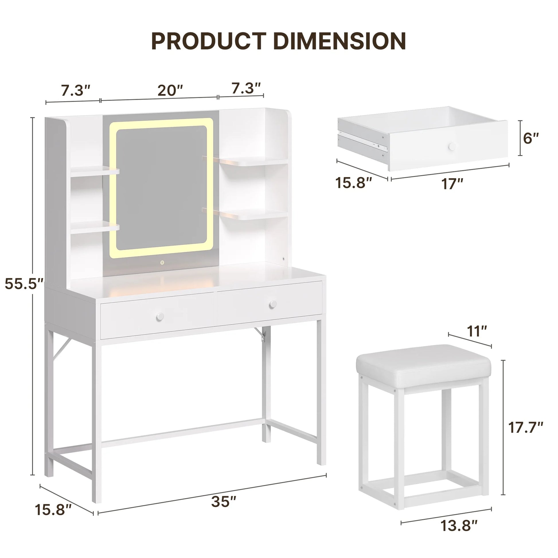 Makeup Vanity with Mirror and Lights Large Vanity Table Set White