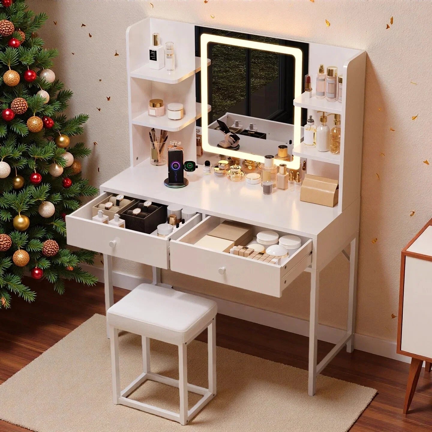 Makeup Vanity with Mirror and Lights Large Vanity Table Set White