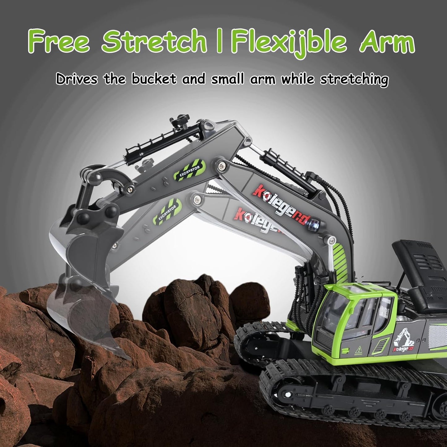 Kolegend Remote Control Excavator Toy 16 Inch, 11 Channel RC Construction Vehicles Hydraulic Haulers Digger Toys Gift for 6 7 8 9 10 Years Old Kids Boys