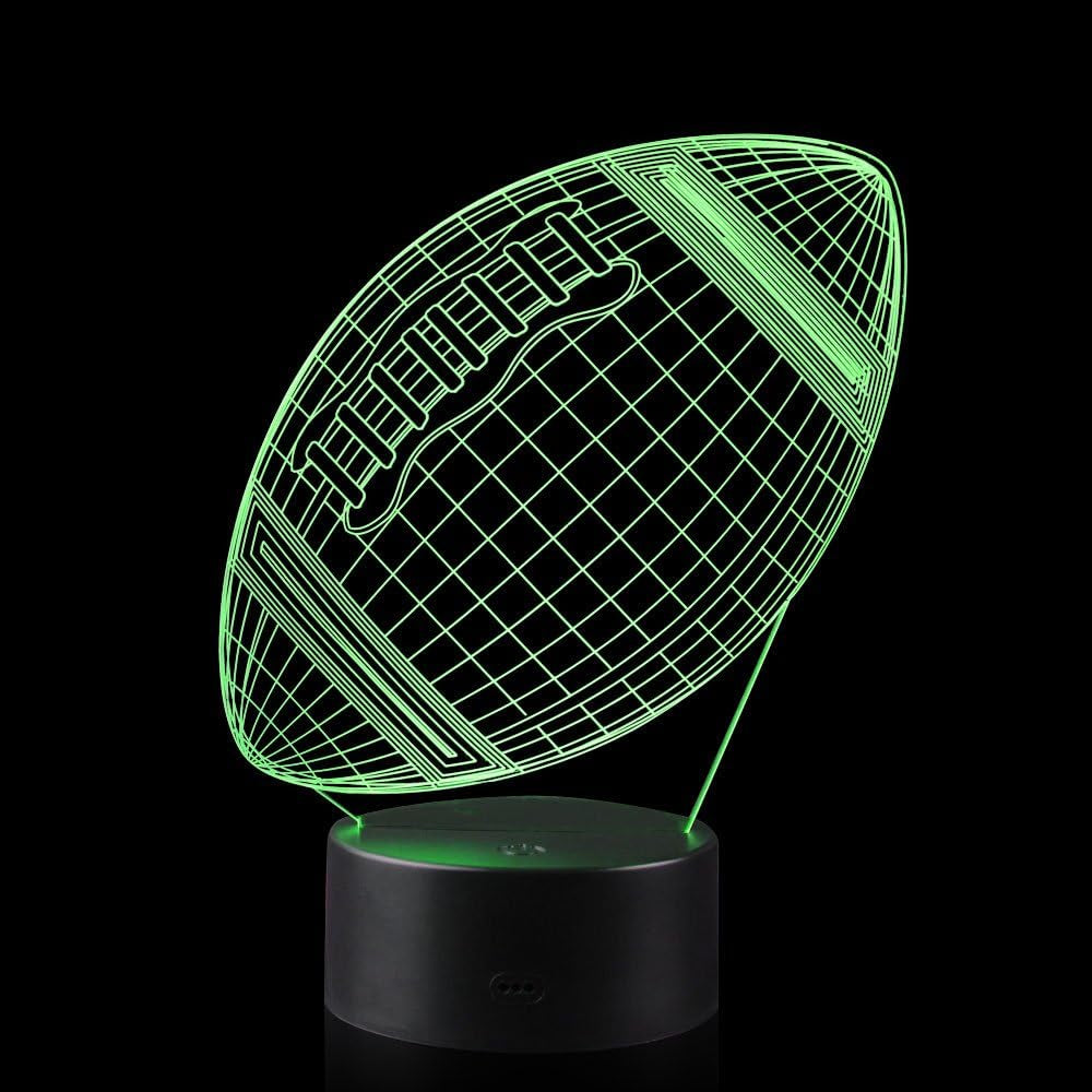 American Football Lover 3D Illusion Rugby Night Light Lamp with 16 Color Change, Touch Base Birthday Gift Present for Boys and Girls Teenager Christmas Gifts Xmas Gift
