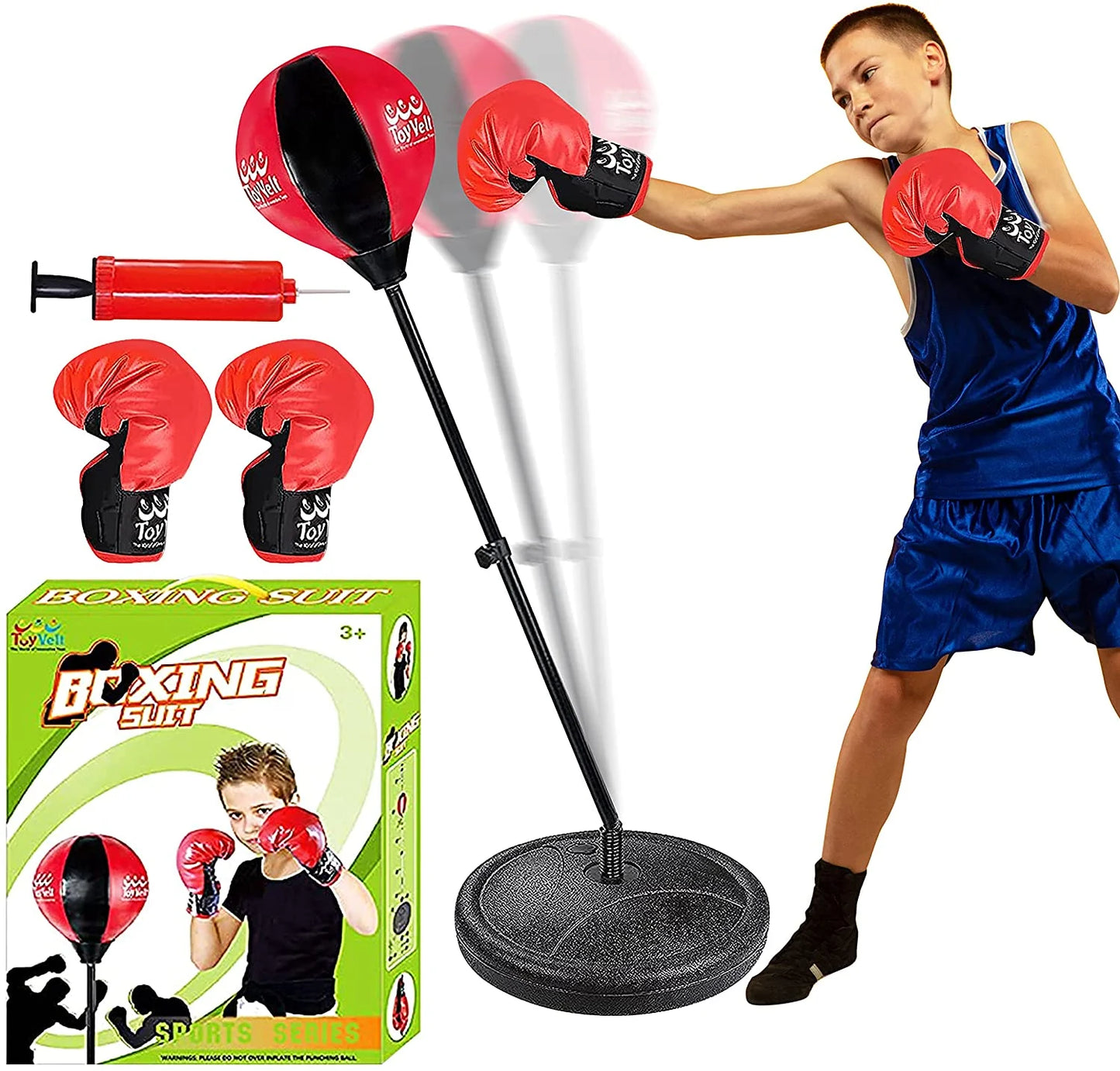 Toyvelt Kids Freestanding Speed Bag, 15", 2.2 Lb, Red & Black