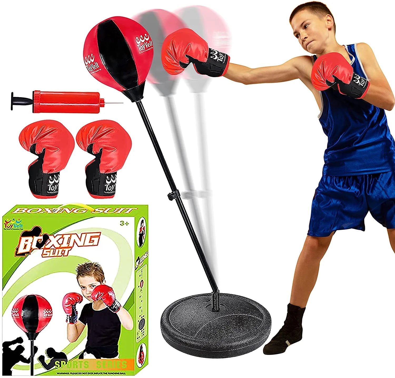 Toyvelt Kids Freestanding Speed Bag, 15", 2.2 Lb, Red & Black