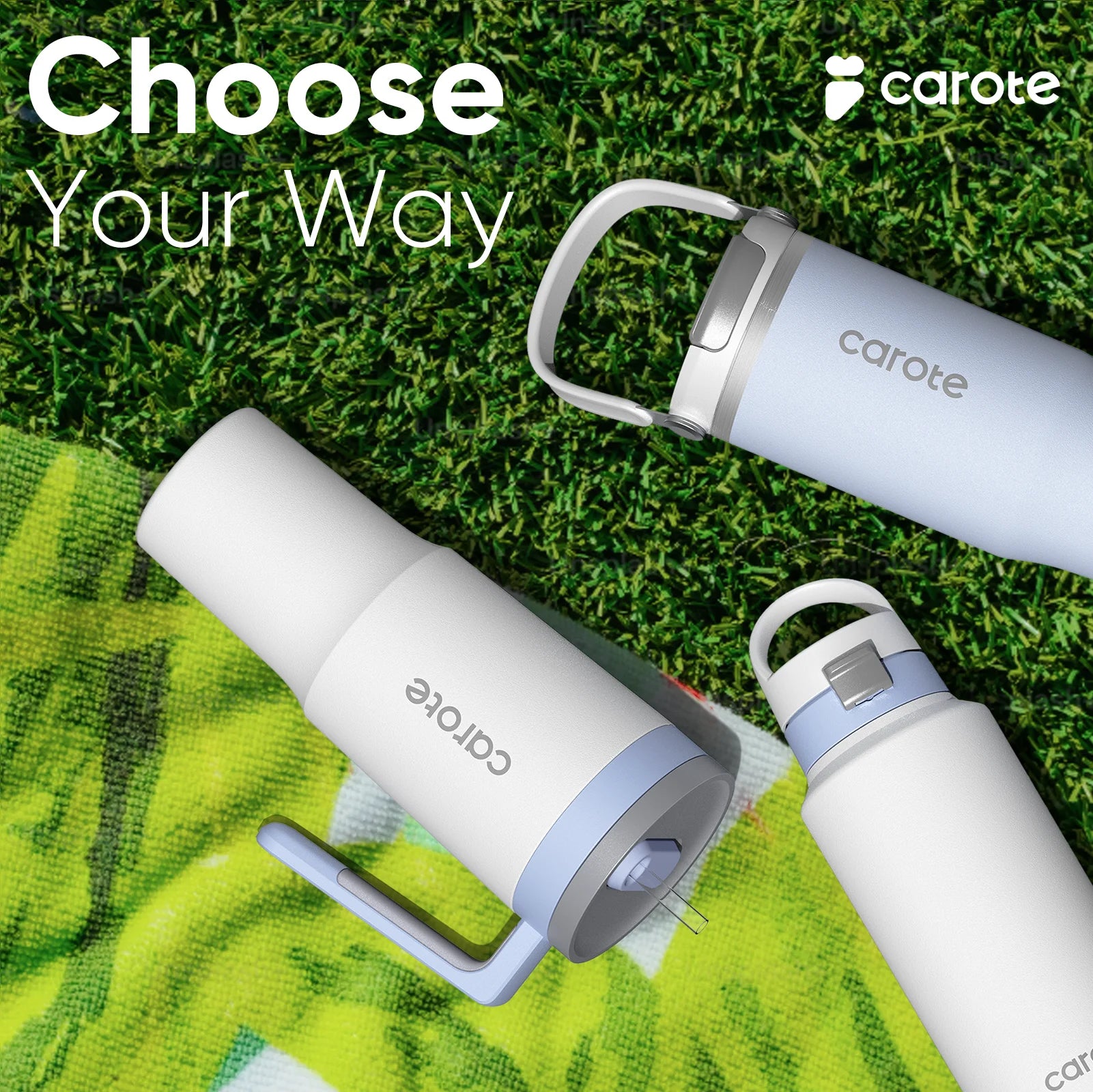 Carote 3-Piece Insulated Stainless Steel Tumbler Set, 40Oz,32Oz*2, Leak-Proof, Travel Mugs, Blue