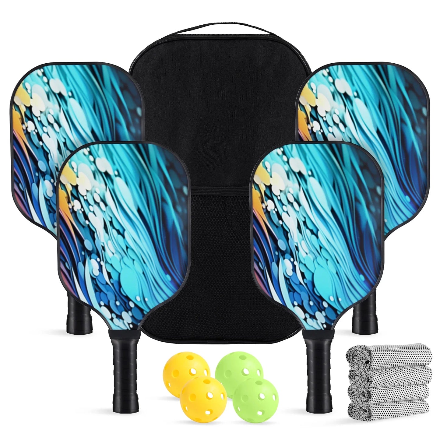 Pickleball Paddles Set of 4, with 4 Fiberglass Paddles, 4 Pickle-Ball , 4 Cooling Towel, 1 Pickleball Bag, PP Honeycomb Core Pickleball Equipment Is the Perfect Gift for Beginners & Amateurs