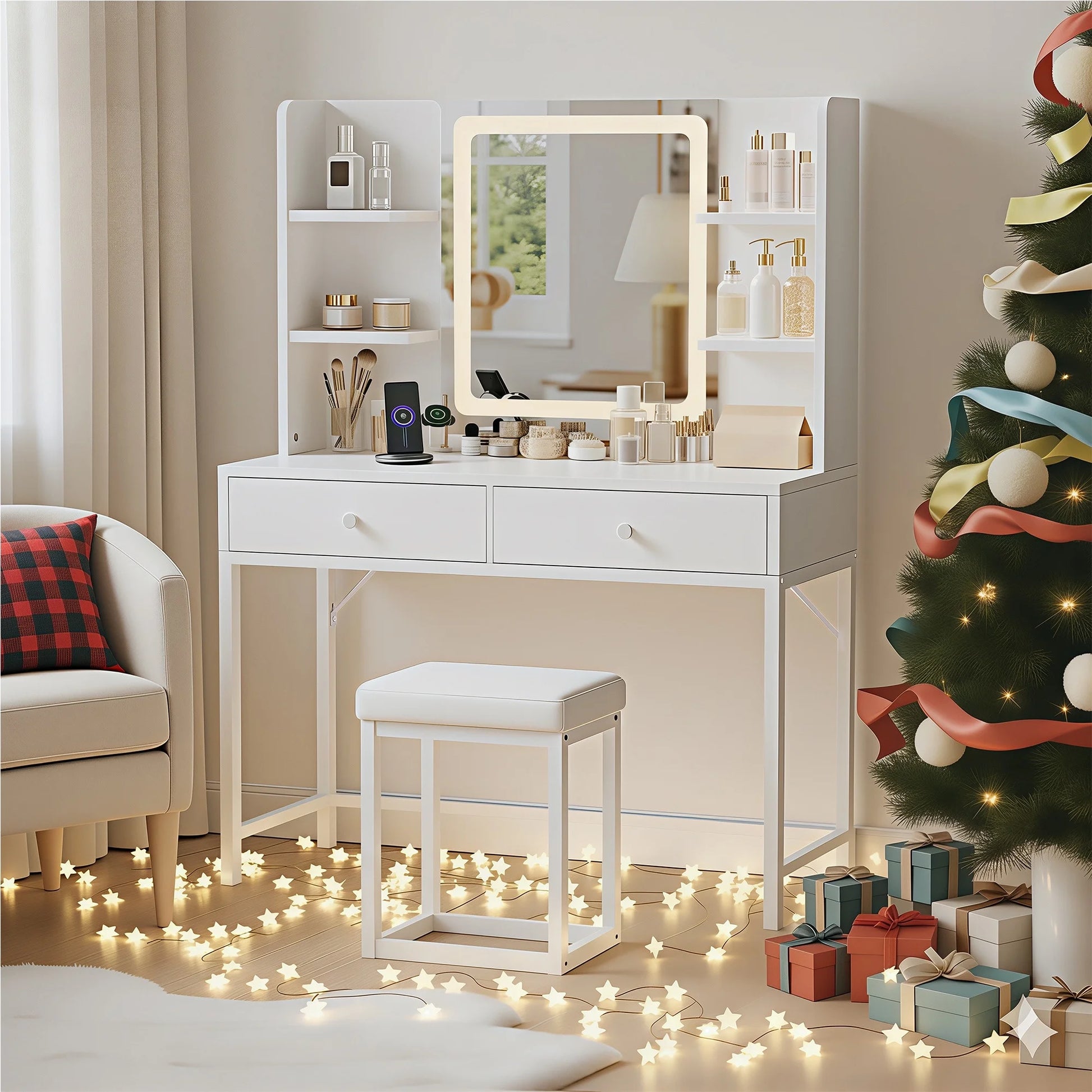 Makeup Vanity with Mirror and Lights Large Vanity Table Set White