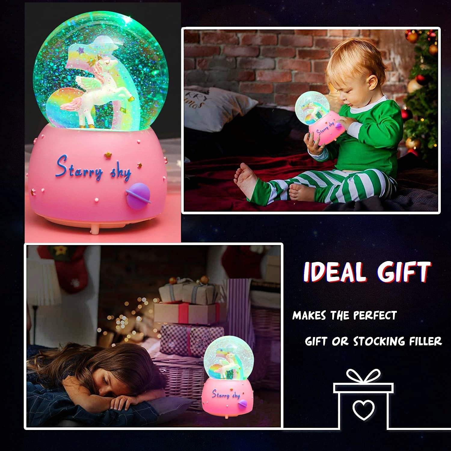 Unicorn Snow Globe for Kids, 80 MM Snow Globe with Musics, Perfect Unicorn Music Box for Granddaughters Babies Birthday