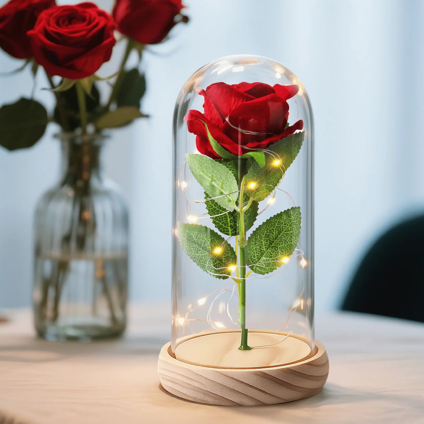 Qoosea Rose Flower Gifts for Women, Room Decor Forever Rose in Plastic Dome Romantic Gifts for Her Christmas Anniversary Valentine'S Day Mother'S Day Birthday Home Decor Red