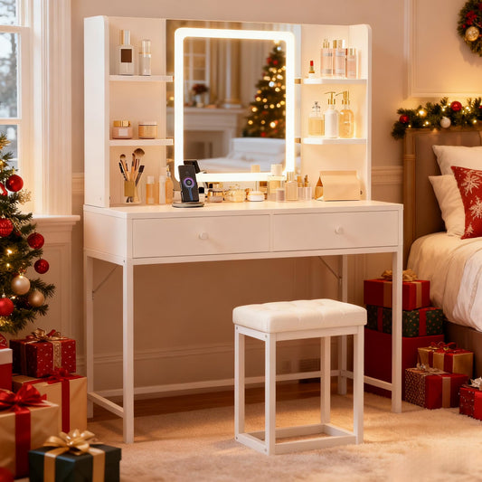 Makeup Vanity with Mirror and Lights Large Vanity Table Set White