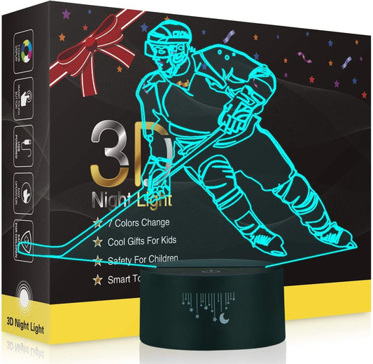 Rquite Hockey Night Light, Hockey Gifts for Boys, 3D Lamp with Smart Touch Control 7 Colors Changing, Optical Illusion Visual Led Ice Hockey Stick Light for Baby Living Bedroom & Home Decor