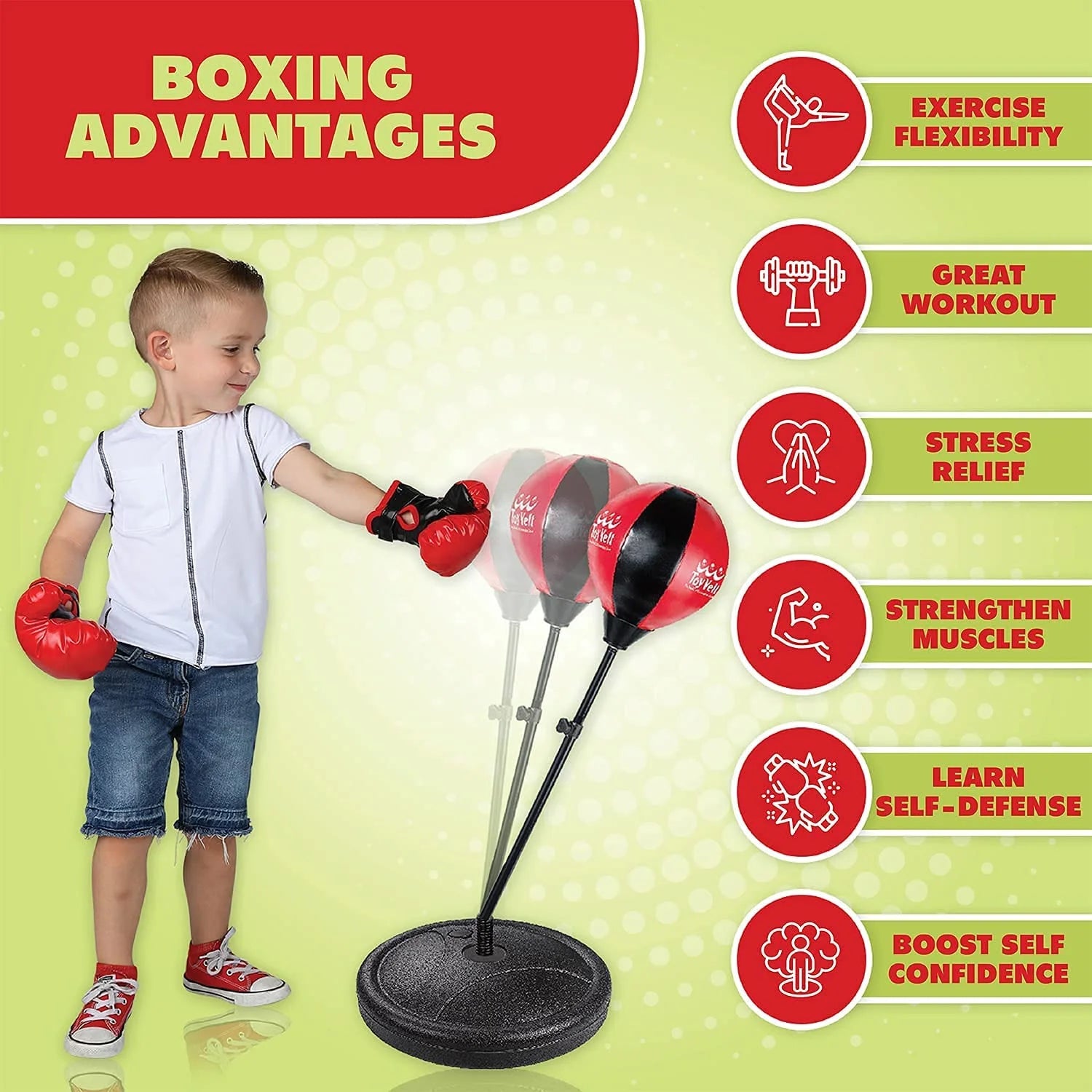 Toyvelt Kids Freestanding Speed Bag, 15", 2.2 Lb, Red & Black