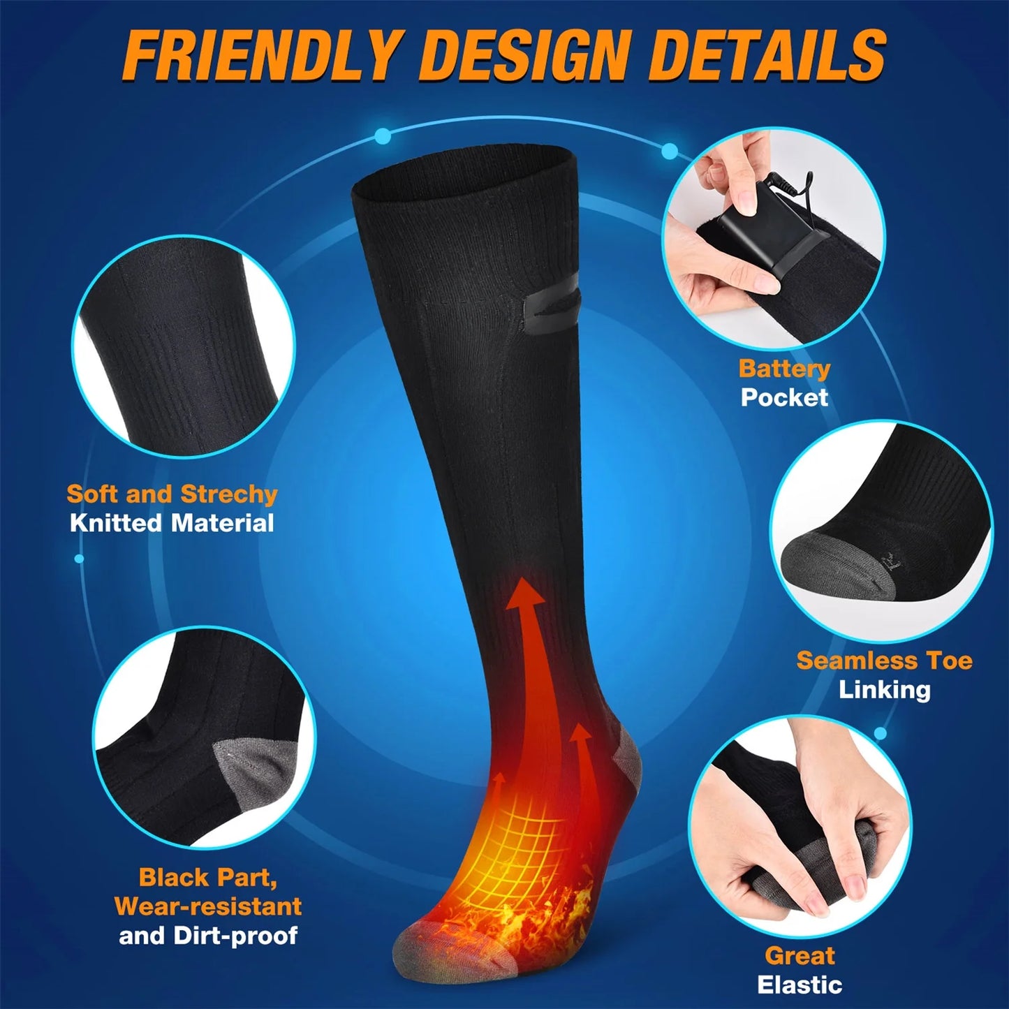 Rechargeable Electric Heated Socks for Men Women,4000Mah Battery Powered Unisex Warm Winter Heat Socks for Outdoor Riding Camping Hiking Motorcycle Skiing,Black ,M