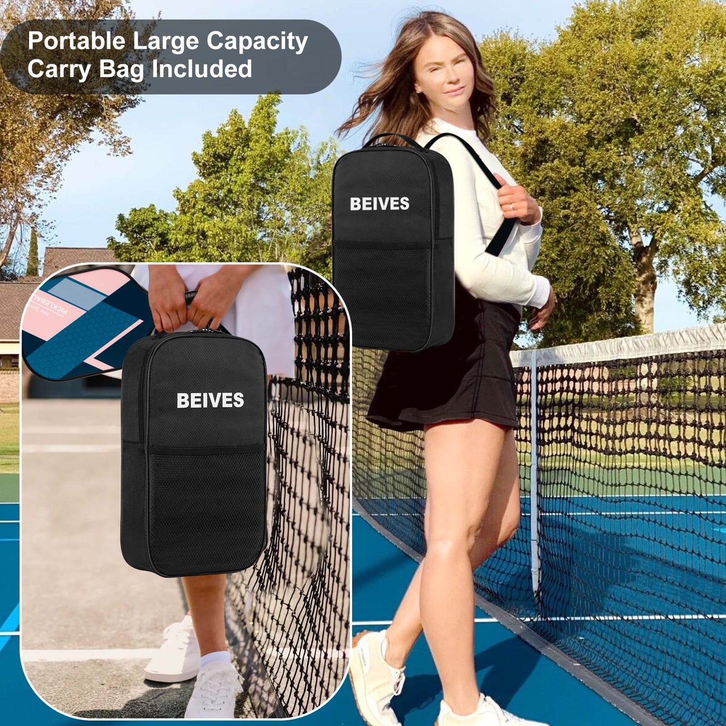 BEIVES Pickleball Paddles Set of 4 with 4 Balls & Carry Bag - Lightweight 7.9Oz Fiberglass Racket, Non-Slip Comfort Grip, for Men & Women