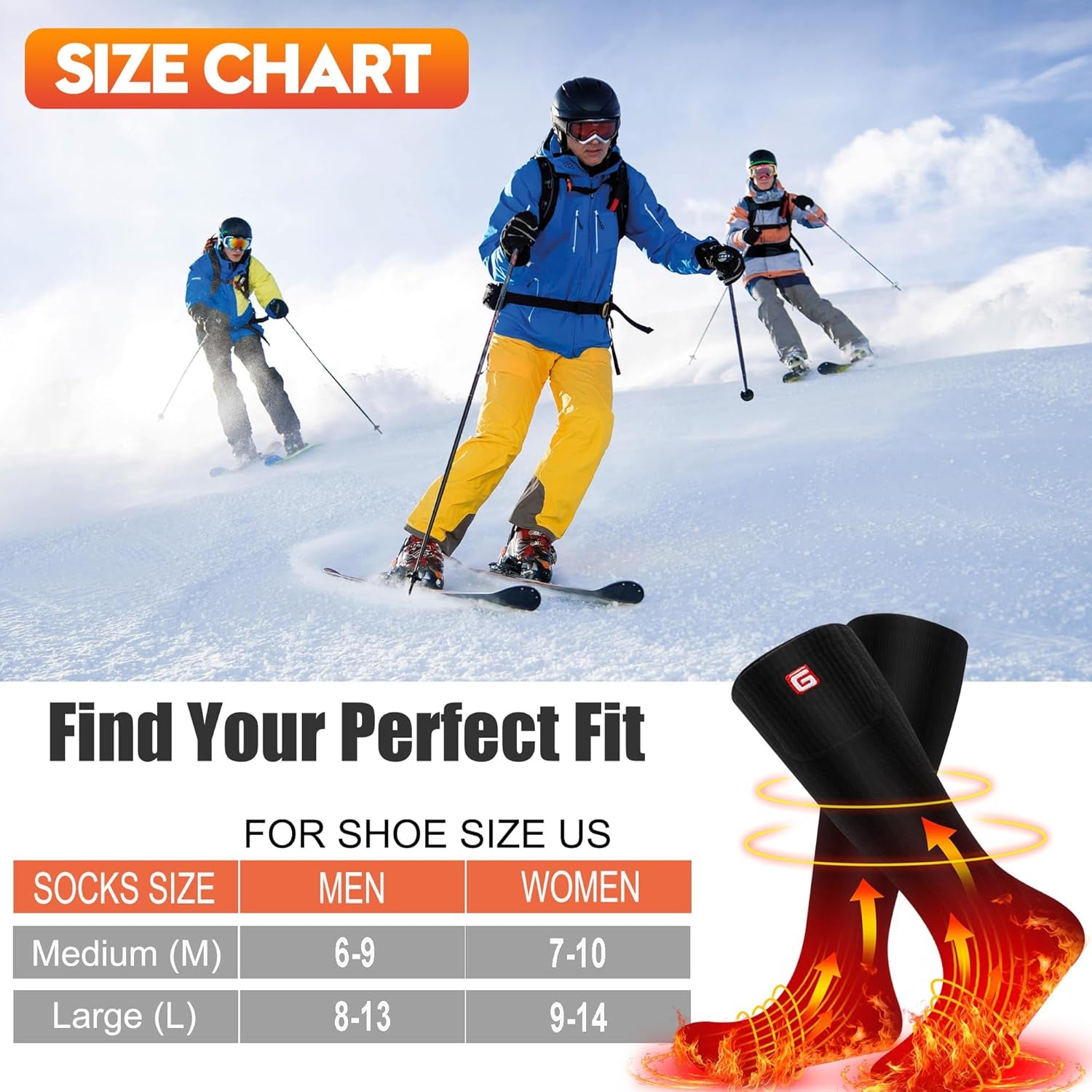 Heated Socks for Men Women,Rechargeable Electric Socks Battery Operated Winter Warm Socks with 3 Heat Settings, Heated Thermal Socks for Hiking Camping Skiing Fishing Hunting Mountaineering