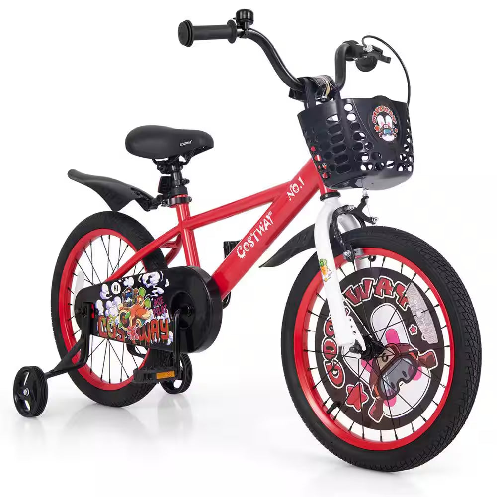 18 In. Kid'S Bike for 4-Years to 8-Years Old with Height-Adjustable Handlebar and Saddle Handbrake Red