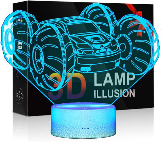 3D LED Illusion Lamp Monster Truck for Boys, Bedroom Night Lamp Kids Room Decor, Monster Truck Kids Night Lights, 7 Colors Change Decors Lamps Perfect Gifts for Kids (Bronze)