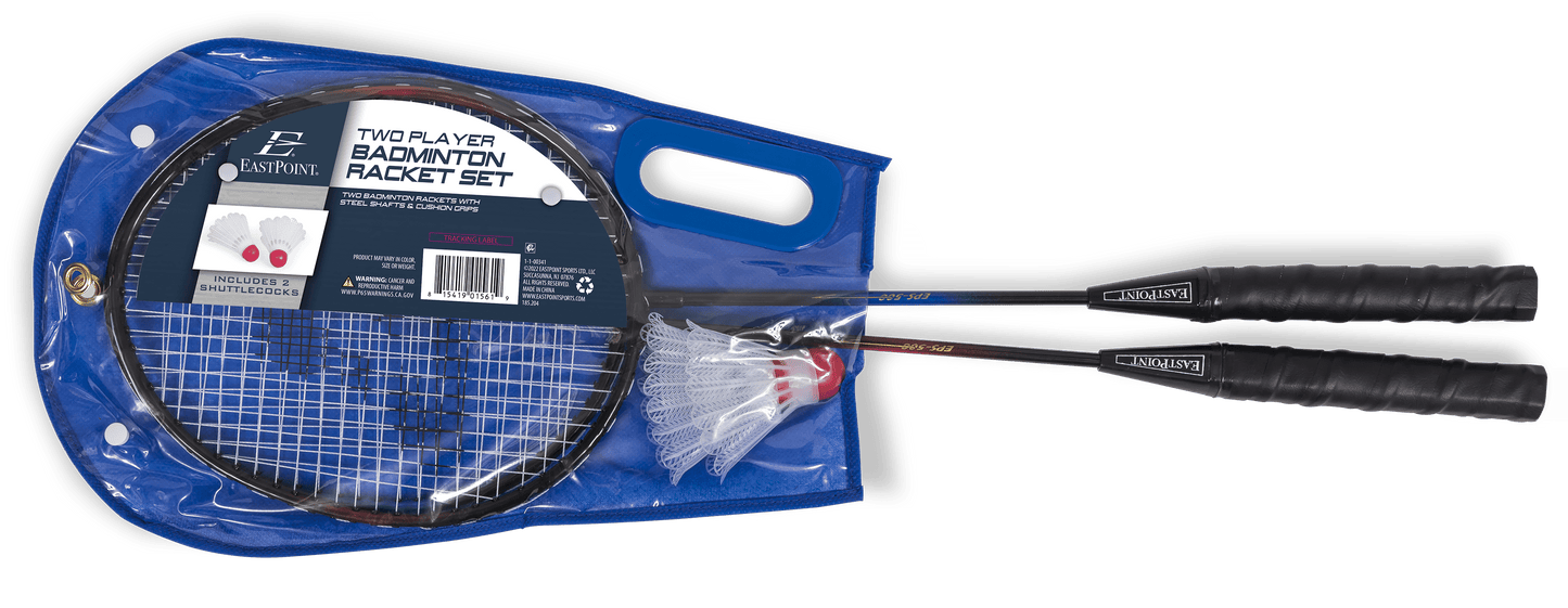 Eastpoint Sports 2 Player Badminton Racket Set; 2 Rackets with Steel Shafts, 2 Shuttlecock Birdies