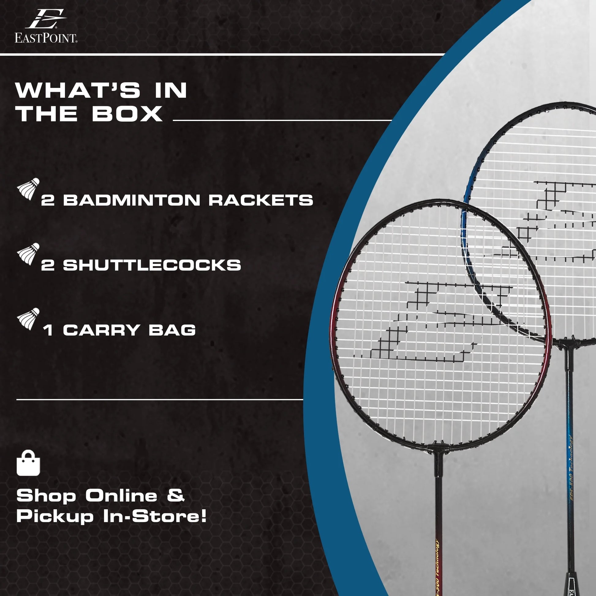 Eastpoint Sports 2 Player Badminton Racket Set; 2 Rackets with Steel Shafts, 2 Shuttlecock Birdies