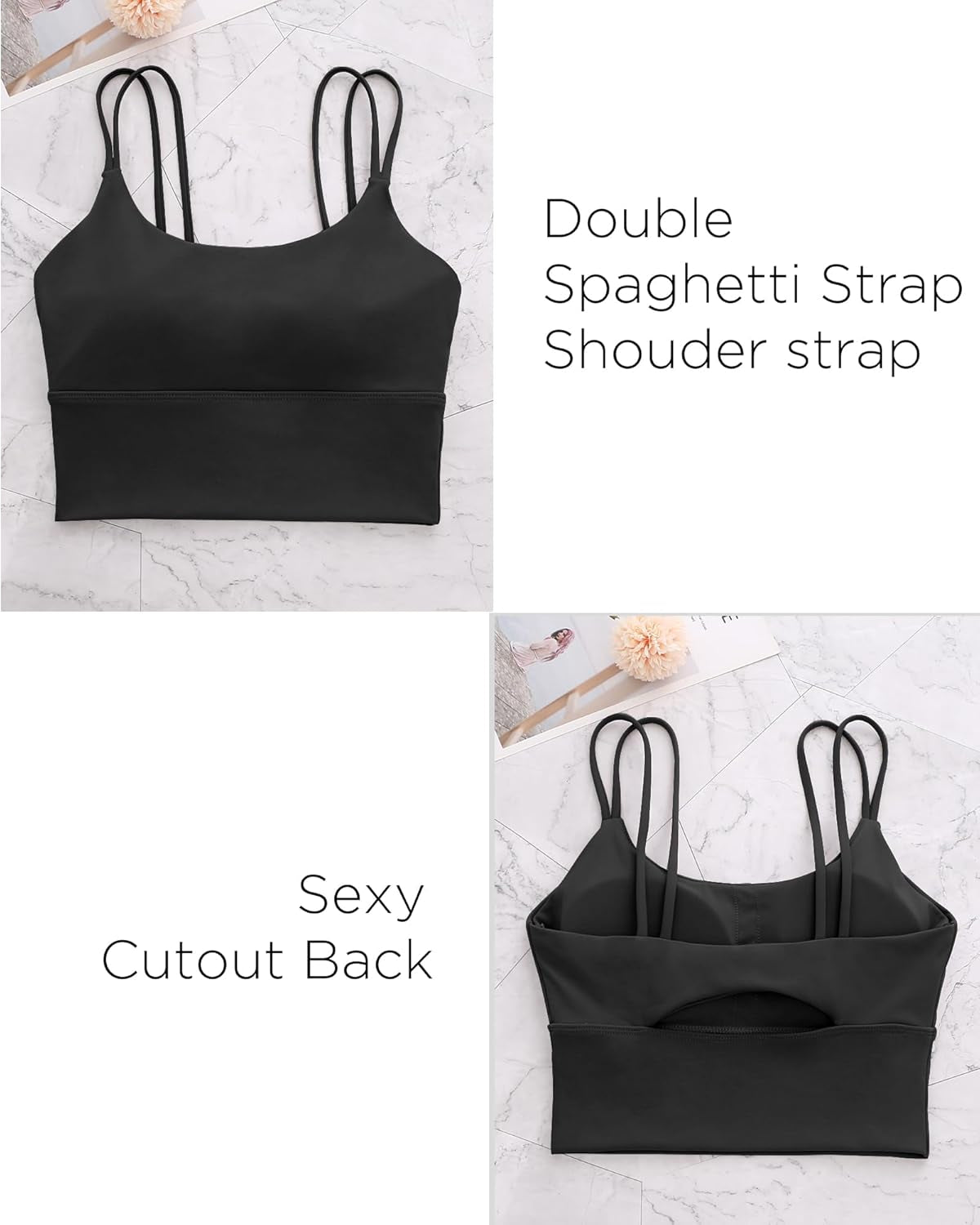 Everrysea Sports Bras for Women High Support Longline Workout Tank Tops Built in Bra Strappy Yoga Padded Crop Top