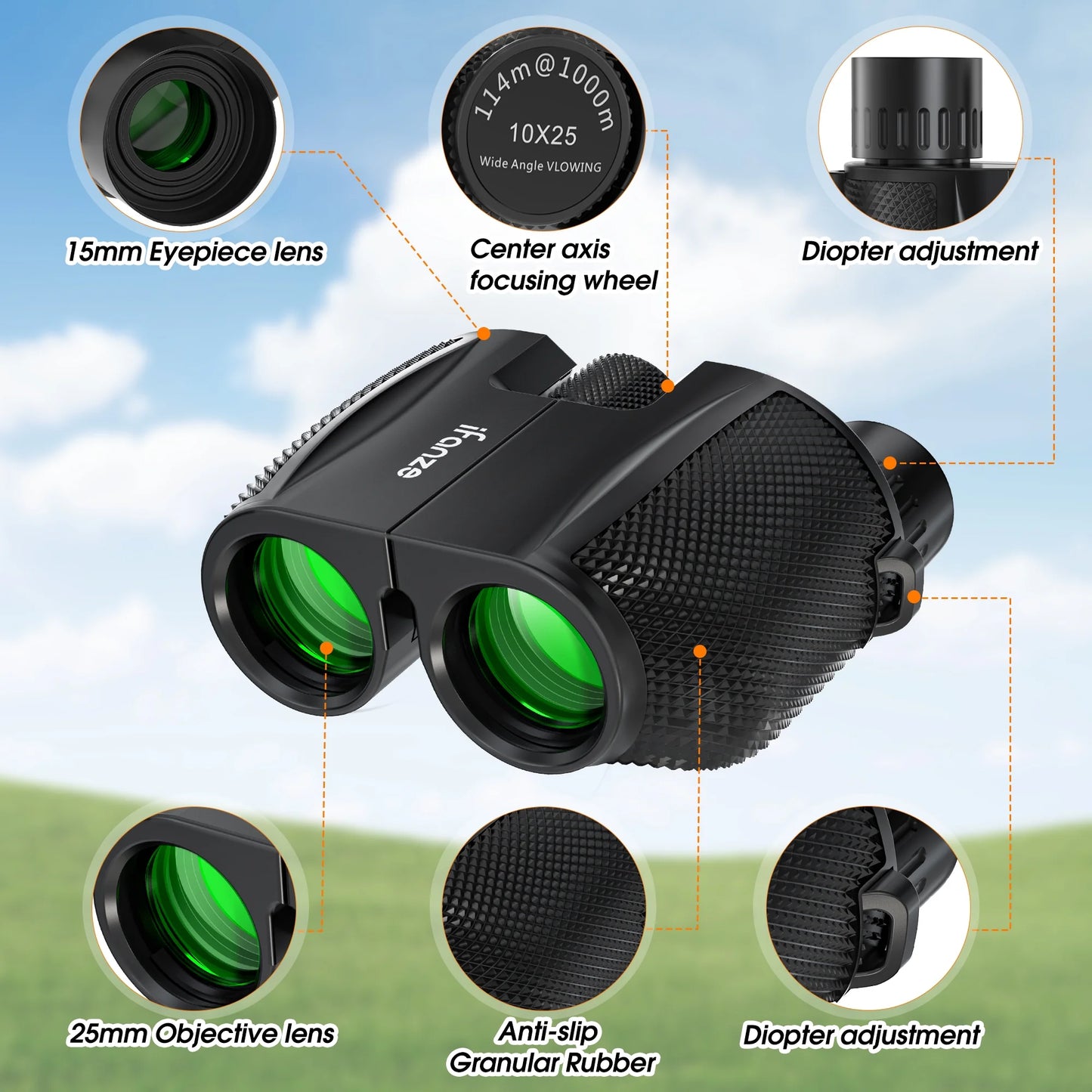 Compact Binoculars for Adults and Kids, 10X25 Binoculars for Bird Watching, Small Binoculars for Travel Sightseeing Hunting Wildlife Watching Outdoor Sports Games Concerts