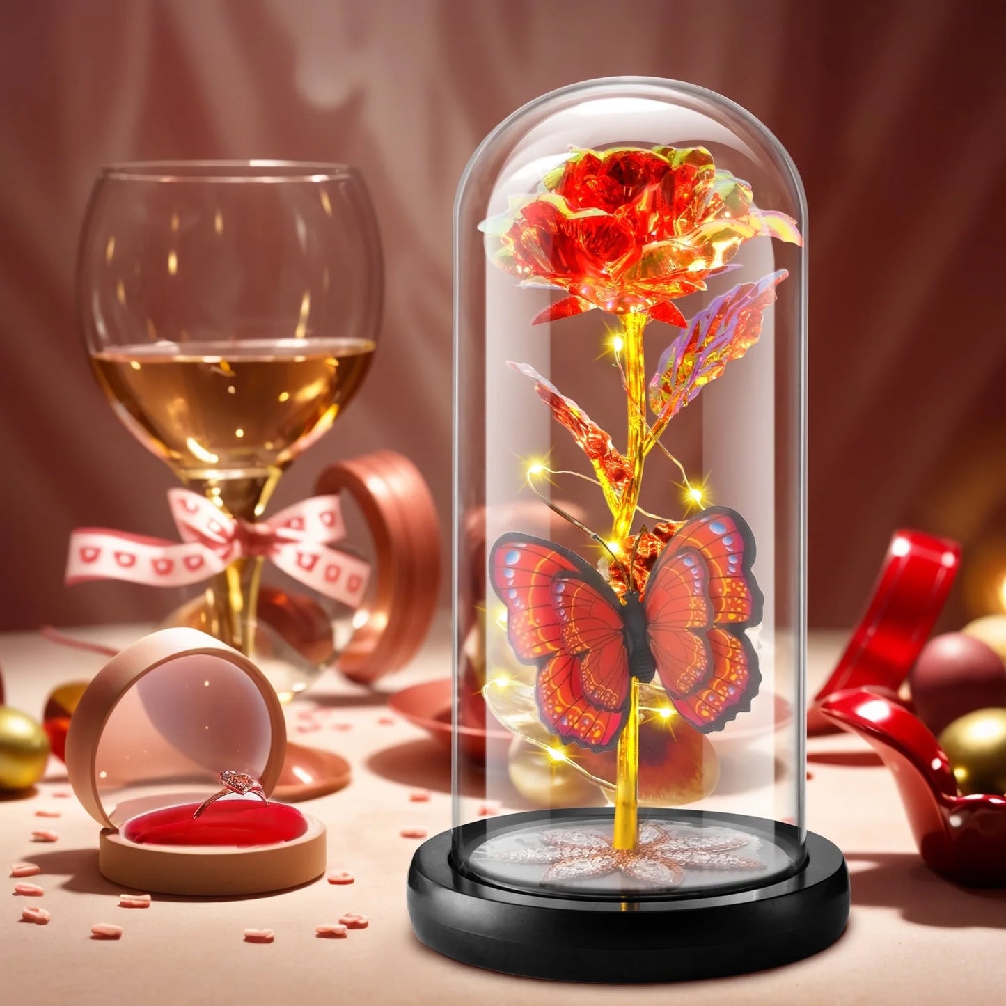 Qoosea Rose Flower Gifts for Women, Room Decor Forever Rose in Plastic Dome Romantic Gifts for Her Christmas Anniversary Valentine'S Day Mother'S Day Birthday Home Decor Red