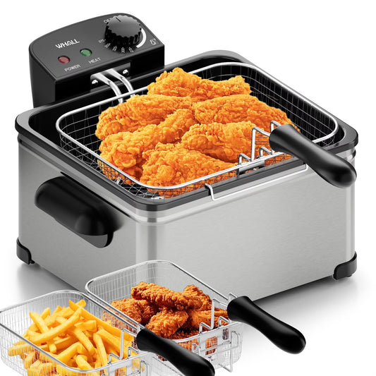 Deep Fryer with 3 Baskets, 5 L/21 Cups Oil Capacity, Temperature Control, Stainless Steel, 1700 W