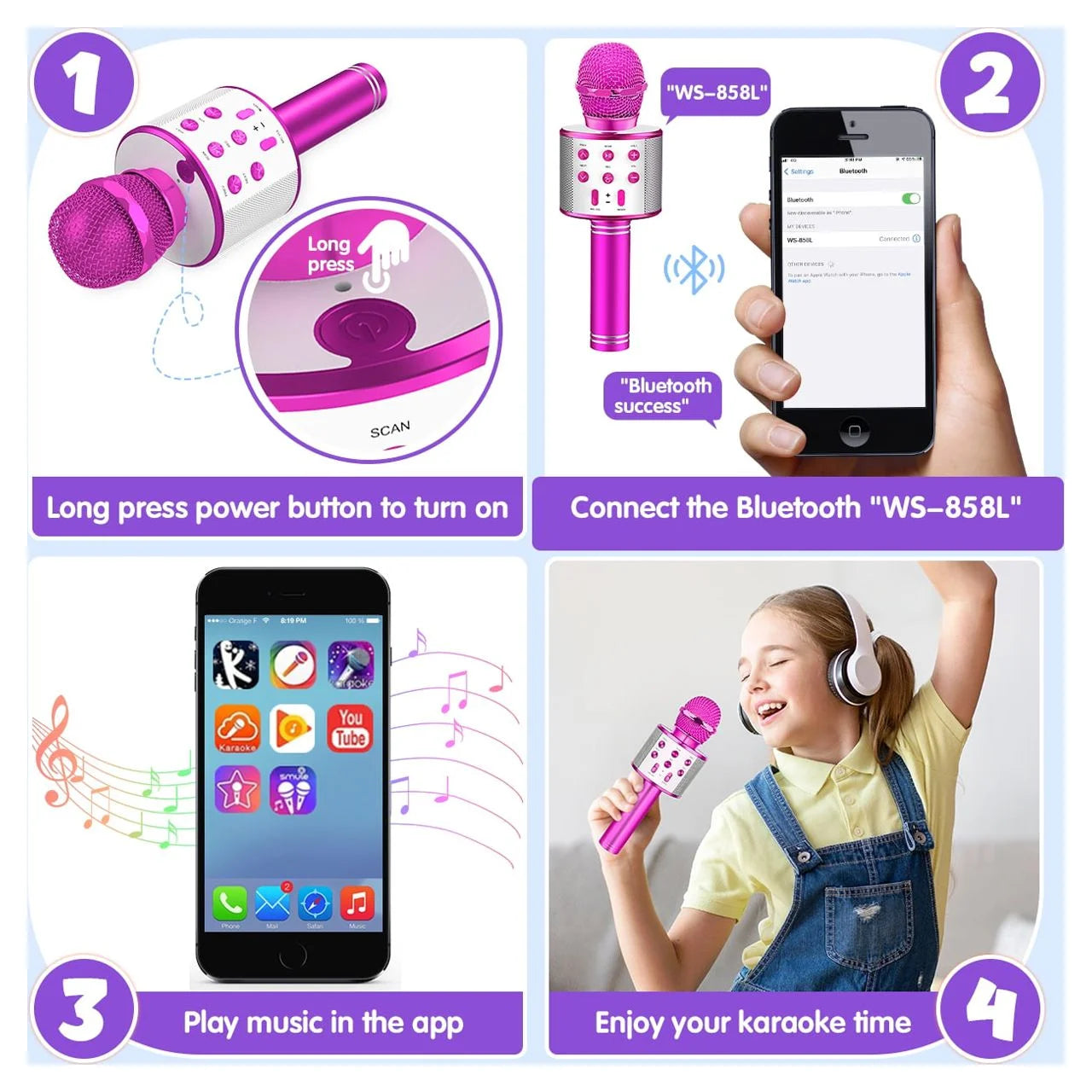 Karaoke Microphone for Kids, Toys for 3-12 Year Old Girls, Kids Microphone Girls Toys Bluetooth Microphone Birthday Gifts for 3 4 5 6 7 8 Years Old Girls Boys