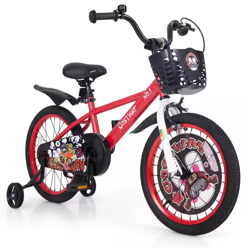 18 In. Kid'S Bike for 4-Years to 8-Years Old with Height-Adjustable Handlebar and Saddle Handbrake Red