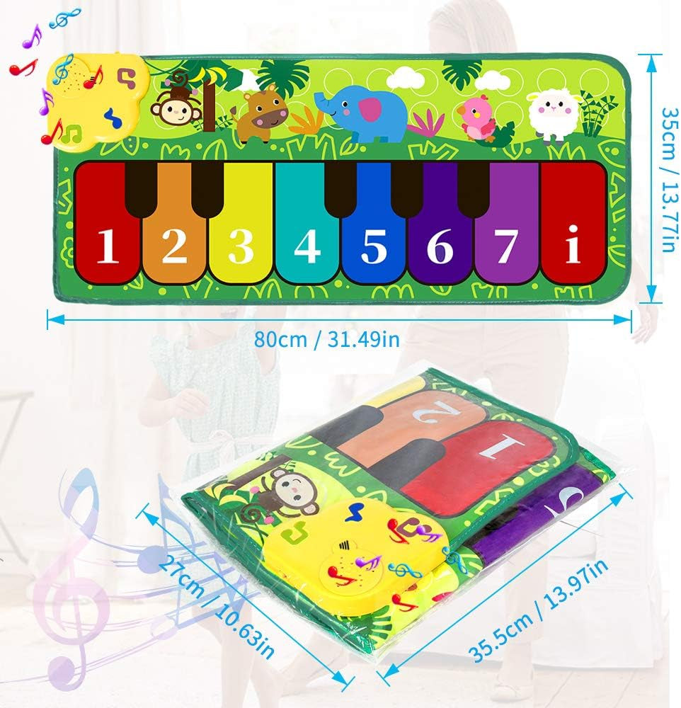 TWFRIC Foot Piano Mat 32" Keyboard Play Mat Toddler Piano Mat with 5 Animal Sounds Early Education Toys Gift for Girls Boys