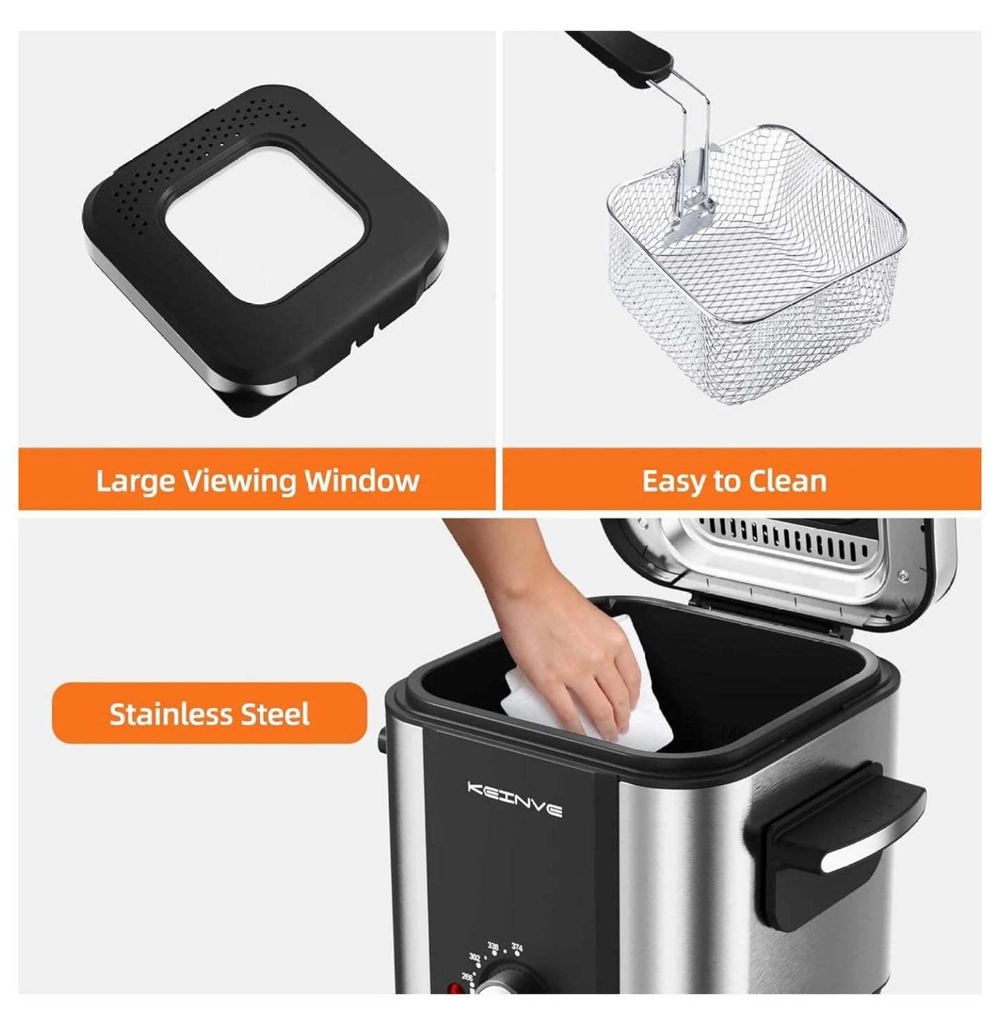 Electric Deep Fryer, 1.5 Liters Oil Capacity, Small Deep Fryer with Basket, Cool Touch Sides, Nonstick