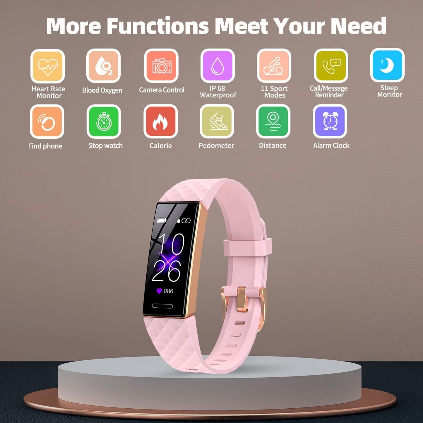 OYT Fitness Tracker, Fitness Watch Activity Tracker with Pedometers, Heart Rate & Sleep Monitor, Stopwatch, Step Calorie Counter, Blood Oxygen, IP68 Waterproof Tracker Watch for Man and Women(Pink)