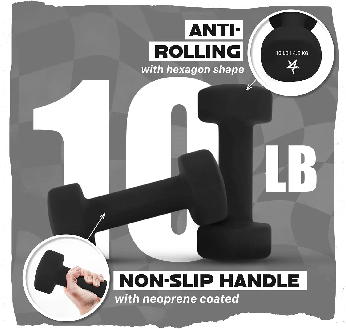 Yes4All Neoprene Coated Dumbbell for Women, Black, 10 Lb Pair